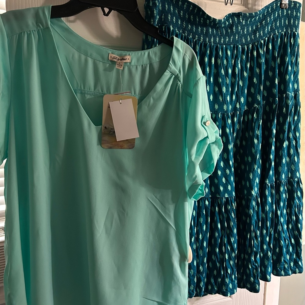 Teal Blouse and Skirt Set